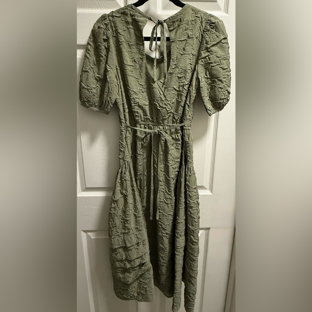 Moon River - Anthropologie - Sage Green Cottagecore Puff Sleeve Midi Dress - S - Picture 6 of 6